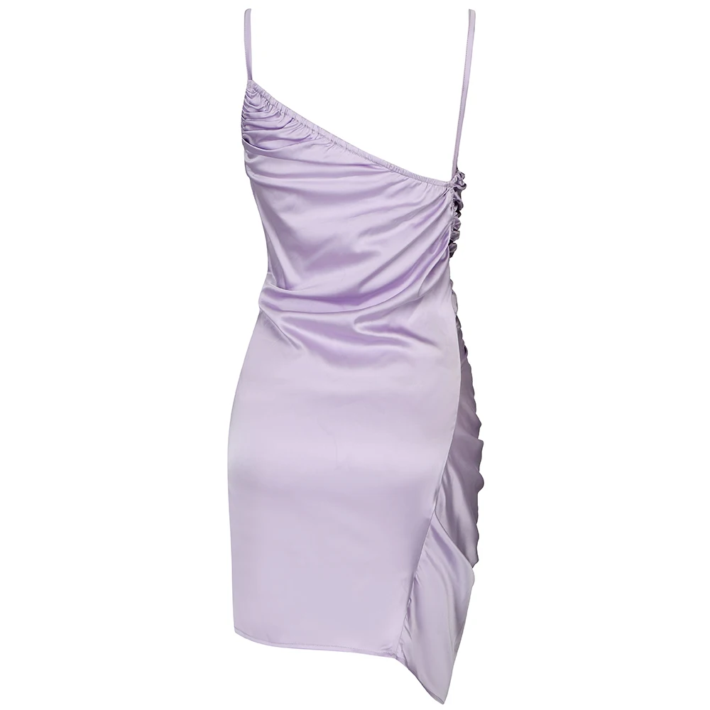 

Women Summer Ladies Sexy Sleeveless Backless Draped Purple Mini Bodycon Dress 2021 Elegant Evening Party Club Dress Vestidos