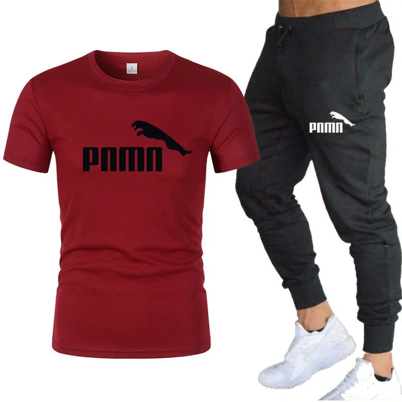 

2021 spring brand men's suit T-shirt sports pants two-piece fashion pure cotton T-shirt short-sleeved suit men's track suit