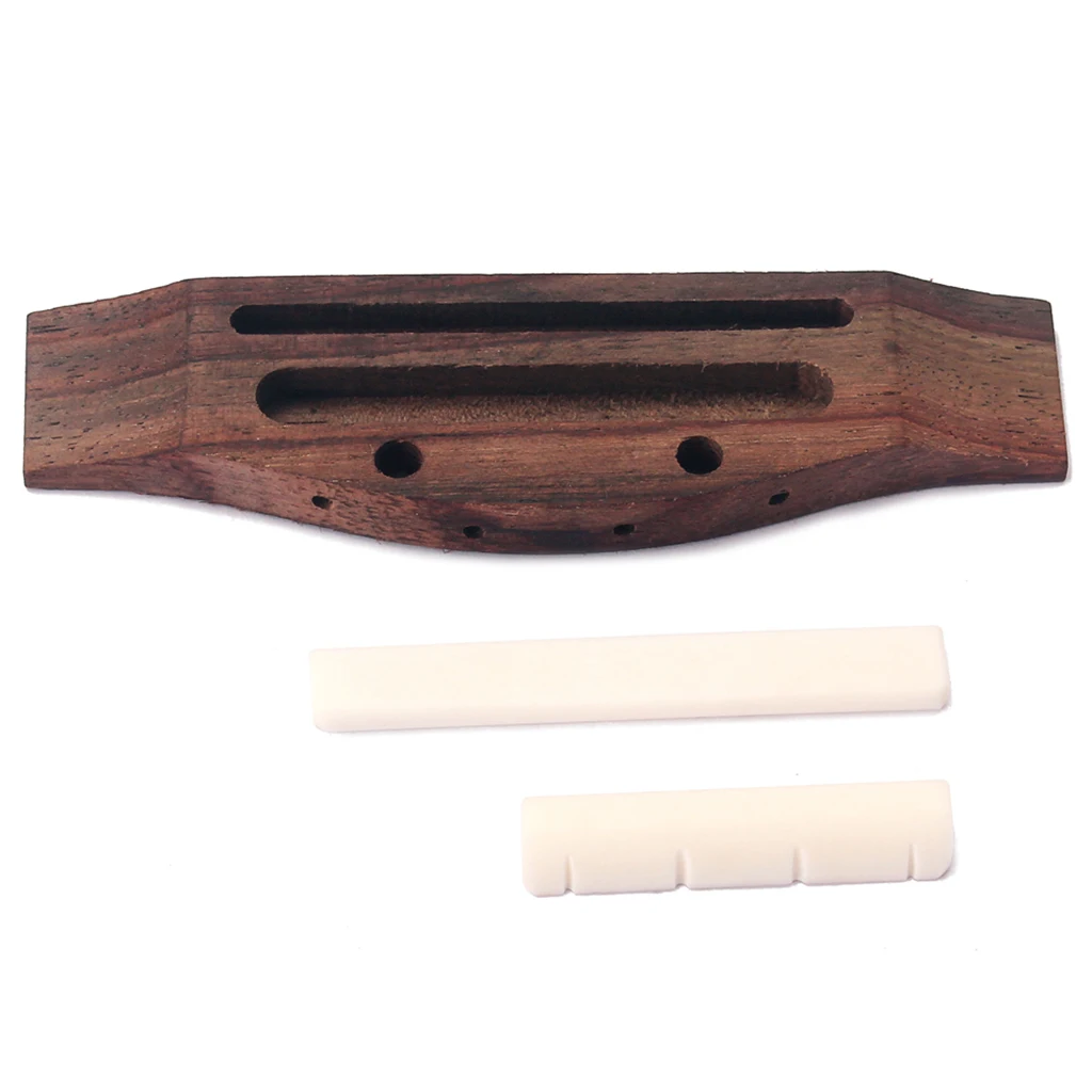 

Ukulele Uku Cattle Bone Slotted Nut Saddle & Rosewood Bridge w/ Shell Dot for 4 String Guitar Replacement Part String Instrument
