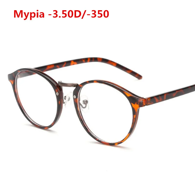 Ультралегкие TR90 готовые очки для близорукости для женщин и мужчин ретро круглые студенческие близорукие очки с диоптриями-0,5-1,0-1,5-2,0-6,0 - Цвет оправы: leopard  Myopia 350