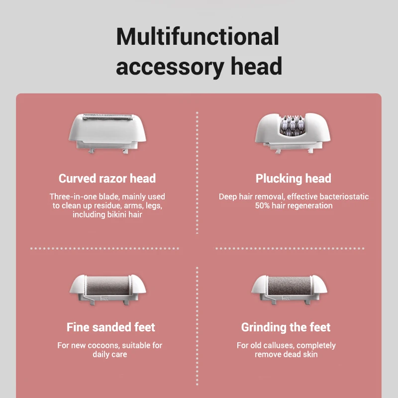 

Women 4-in-1 Electric Shaver Set Epilator Hair Removal Device Foot Grinder Set with Battery Status Display SK88