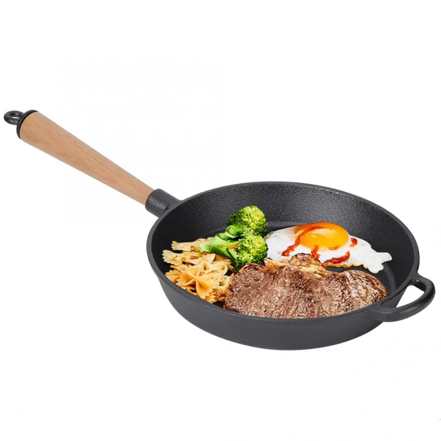 

Kitchen Cooking Frying Steak Pan Skillet Skillet Cooking Steak Pan with Wooden for baking barbecue roasting stewing frying new