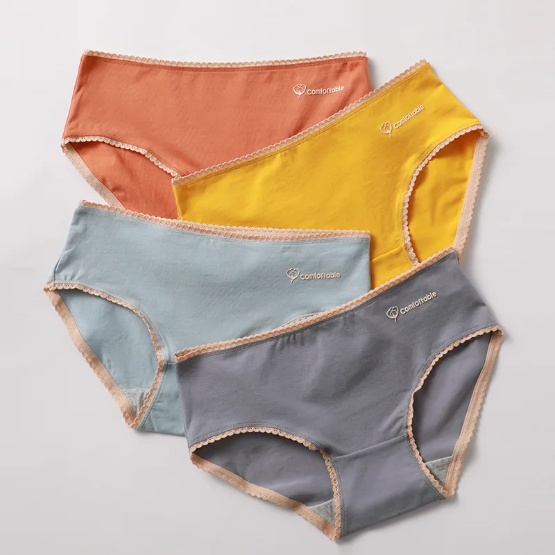 

2021 Lace Cotton Female Girl Comfort Panties Solid Color XXL Pink Ladies Underwear for Sale
