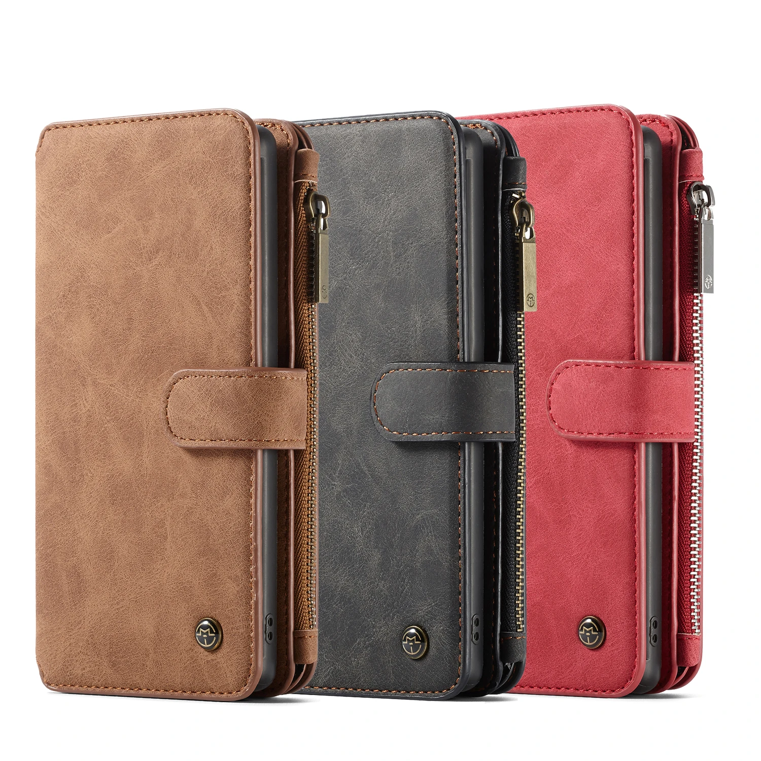 

CaseMe-007 For Samsung Galaxy S8 S9 S10 S20 / Ultra Note 8 9 10 Plus Leather Zipped Multifunction Wallet 2 In 1 Phone Cover Case