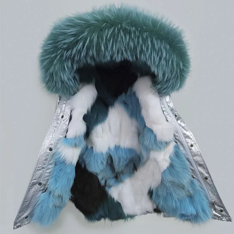 

Maomou-controlled latest fox fur lining detachable winter warm oversize fur collar fur coat medium long parkas for Women's coat