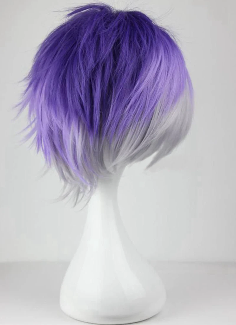 Парик для косплея из искусственных волос короткие фиолетовые серые термостойкие