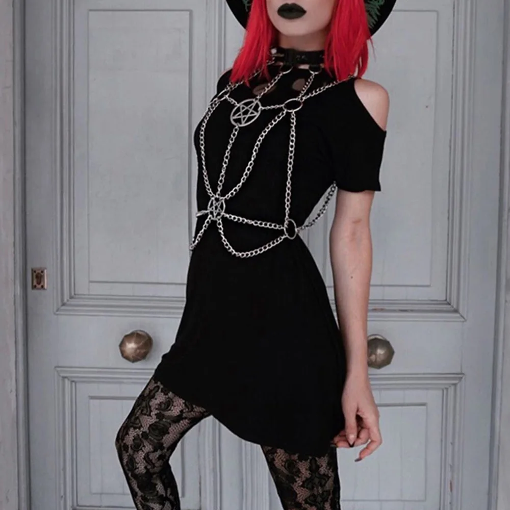 2019 женские готические ожерелья железная цепочка пятизвездочная подвеска на шею