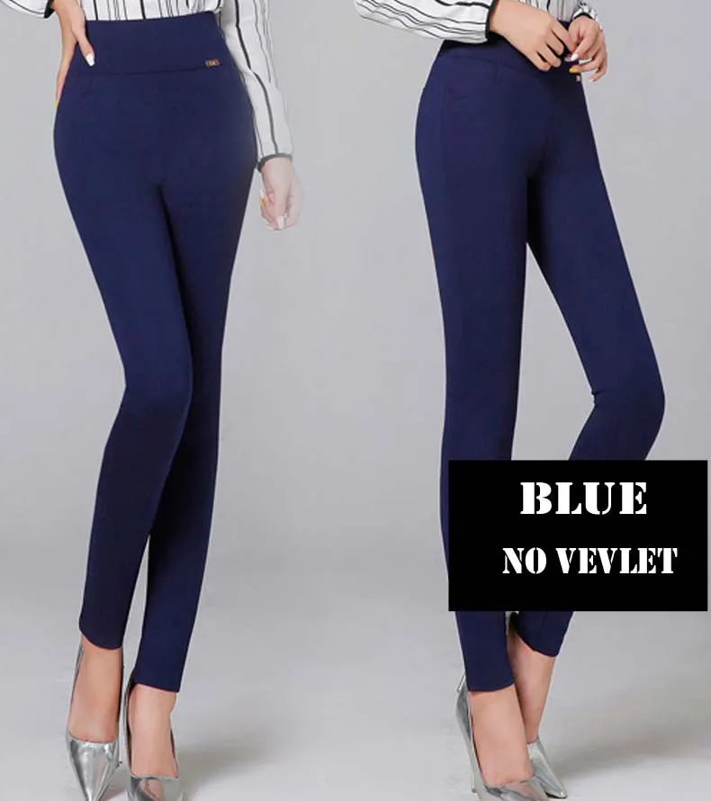Dark Blue Spring Зимние Теплые повседневные тянущиеся узкие брюки-карандаш с высокой эластичной талией для мам, большие размеры 6XL, женские брюки, женские леггинсы, уличная одежда - Цвет: Dark Blue Spring