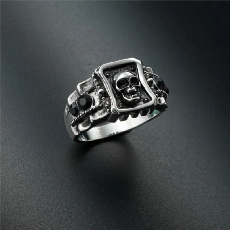 Винтажное серебряное покрытие CZ камень череп голова хип хоп группа кольцо для