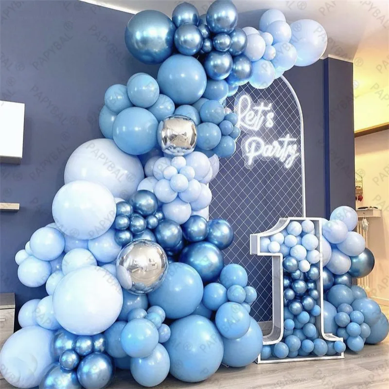Kit de arco de guirnalda de Globos, 162 piezas, Macaron, azul, cromado, plata, l&aacute;tex, suministros para Baby Shower, decoraciones para fiestas de cumplea&ntilde;os y bodas-0