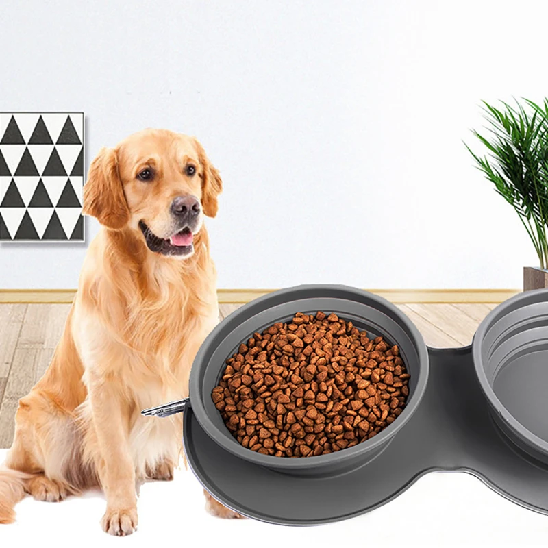 

Нескользящая двойная миска для собак с силиконовым ковриком, прочная миска из нержавеющей стали для кормления домашних животных без пролив...