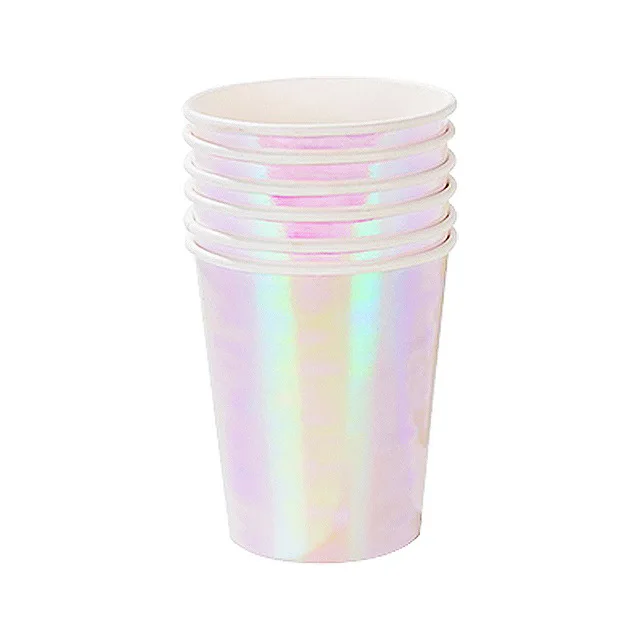cups8pcs 8Pcs Iridescent Sparkle Shell Paper Plates Party Dish Tableware 9" Mermaid Theme Festival For Baby Shower Wedding Party Supplies - Color: cups8pcs