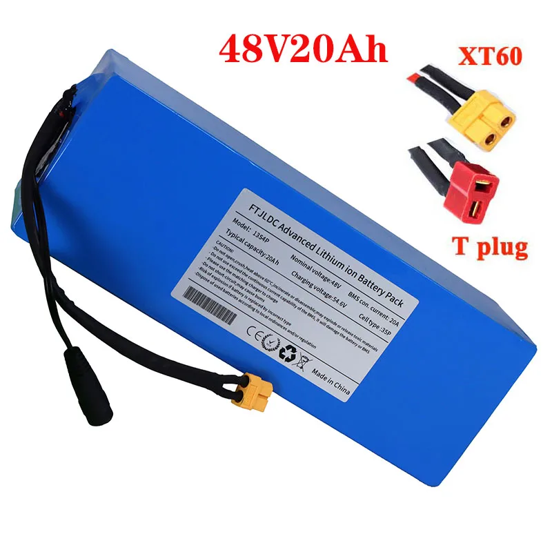 48V20ah 18650 lithium battery pack 48V 20AH 1200W electric scooter electric bicycle battery built-in 30A BMS XT60 connector