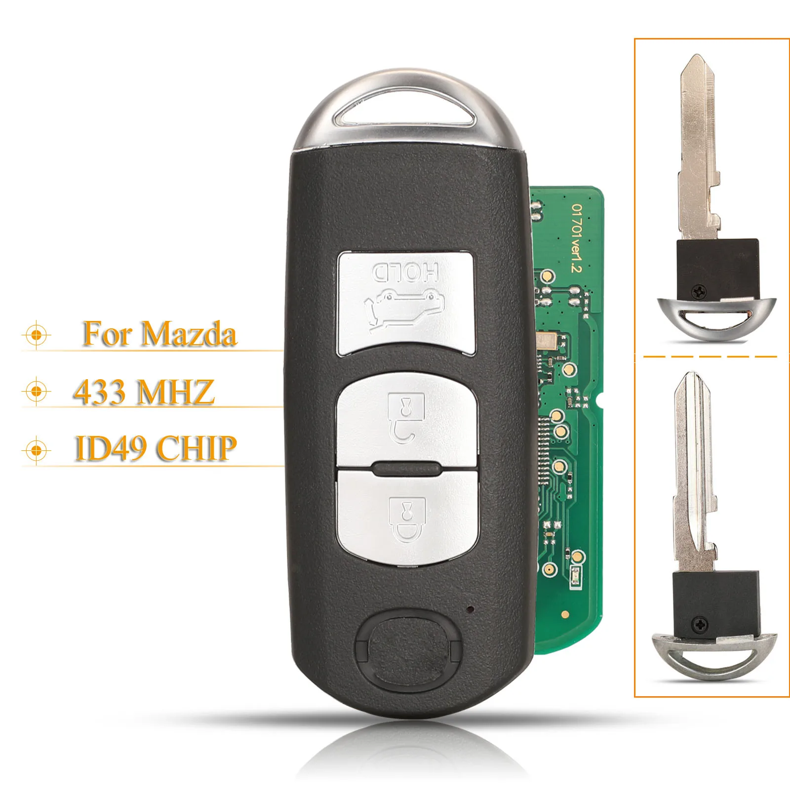 

jingyuqin 2/3 Buttons Replacement Smart Remote Car Key Fob 433Mhz ID49 Chip For Mazda 3 CX-3 Cx-5 Axela