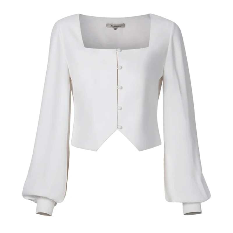 

AEL Vintage White Women Casual Crop Top Long Puff Sleeve Square Collar Loose Female Short Shirt Summer New 2020 Fashion