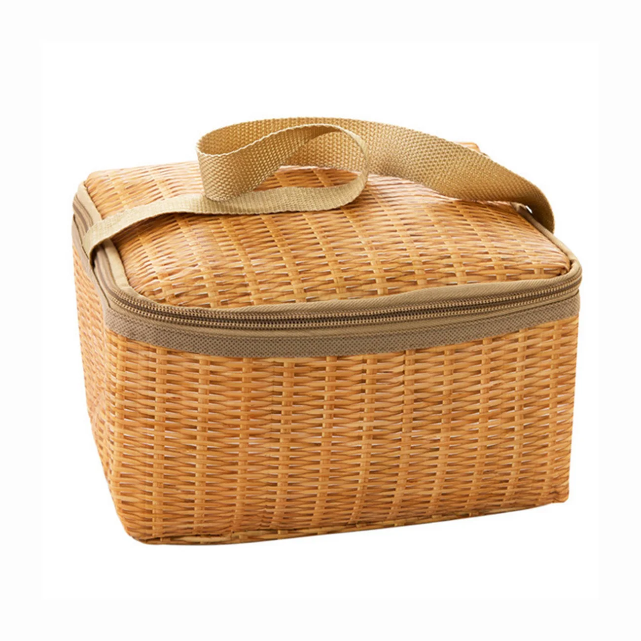 

Home Food Storage Outdoor School Picnic Portable Hiking Travel Imitation Rattan Print Office Lunch Bag