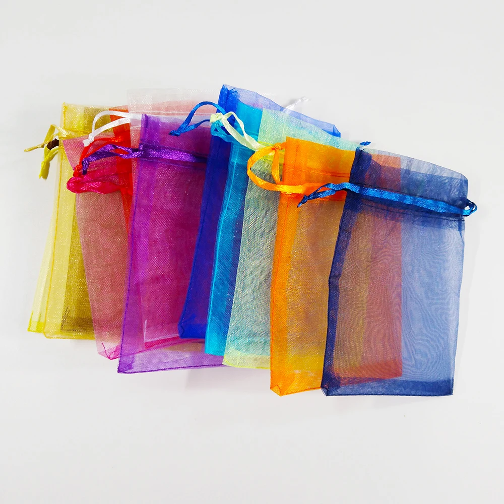 100 шт., 7x9, 9x12, 10x15, 13x18 см, сумки из органзы для упаковки ювелирных изделий, сумки для украшения свадебной вечеринки, сумки для подарков, 24 цвета - Цвет: Random mix color
