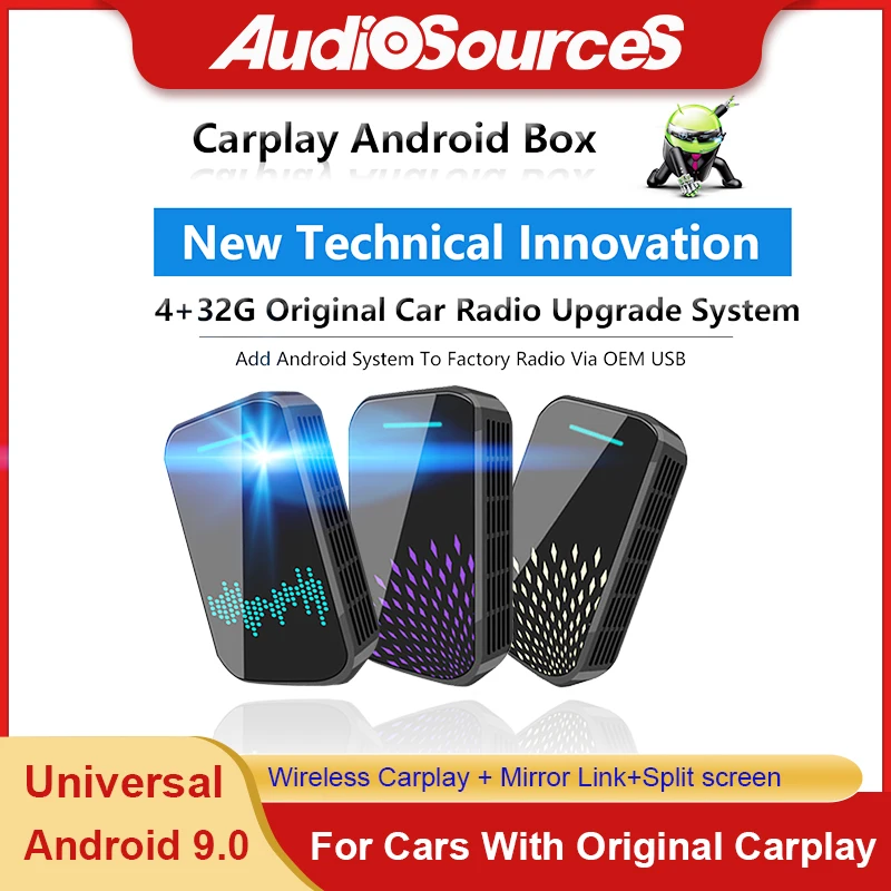 

Android 9.0 wireless Carplay ai box 4+32G support Netflix Youtuebe Google Mirror Link Android auto Plug and Play car smart box