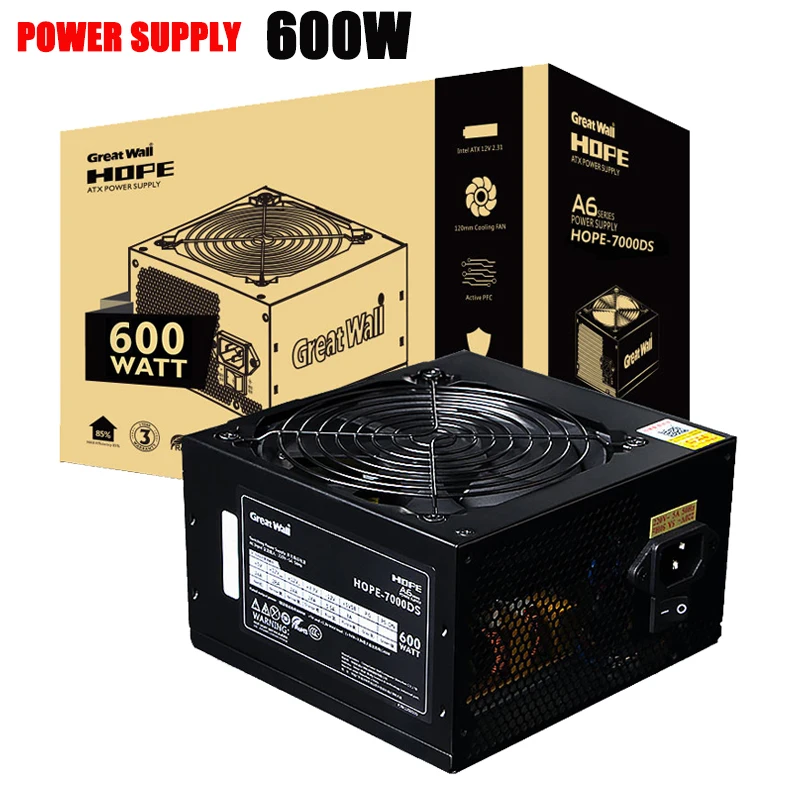 

Great Wall 600W PC Power Supply PSU 12V ATX Desktop Power Supply Unit 120mm Quiet Fan Peak True 700W PC Source Power Supplies