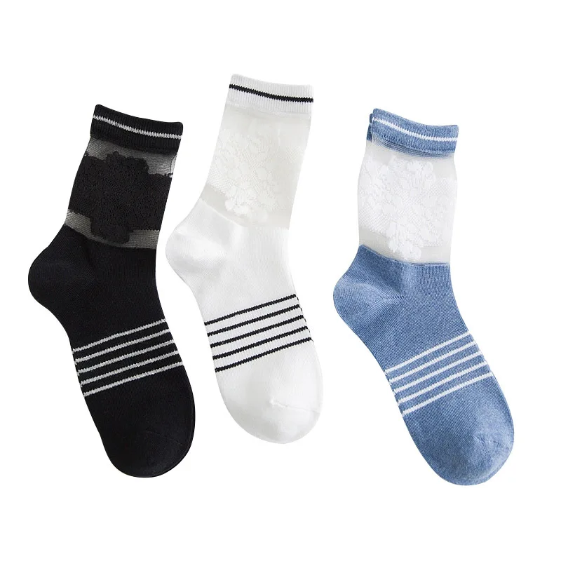 

Women's Socks Ins Wild Tube Socks Spring and Summer New Cotton Socks Women's Striped Lace Pile Socks Woman Socks