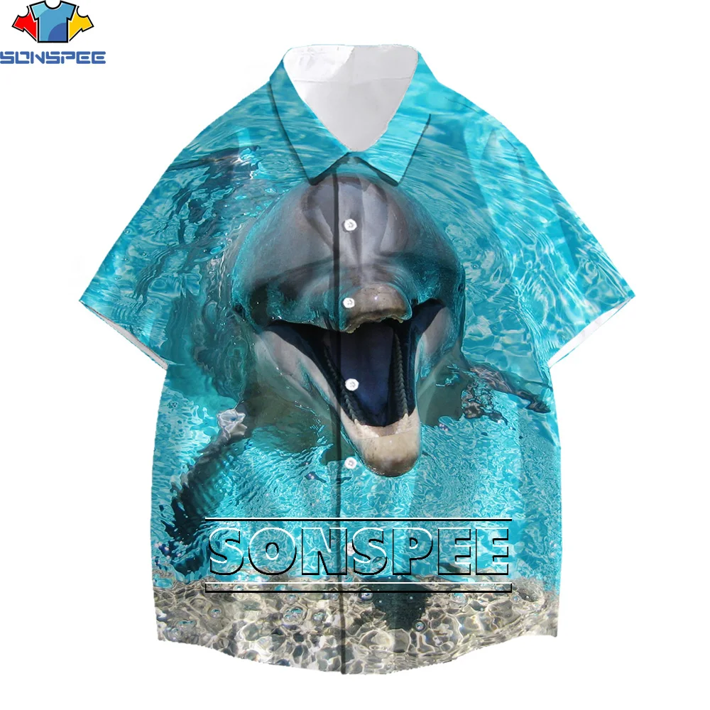 

SONSPEE 3D print high-definition dolphin T-shirt cute dolphin baby men and women short-sleeved Hawaiian casual loose oversized t