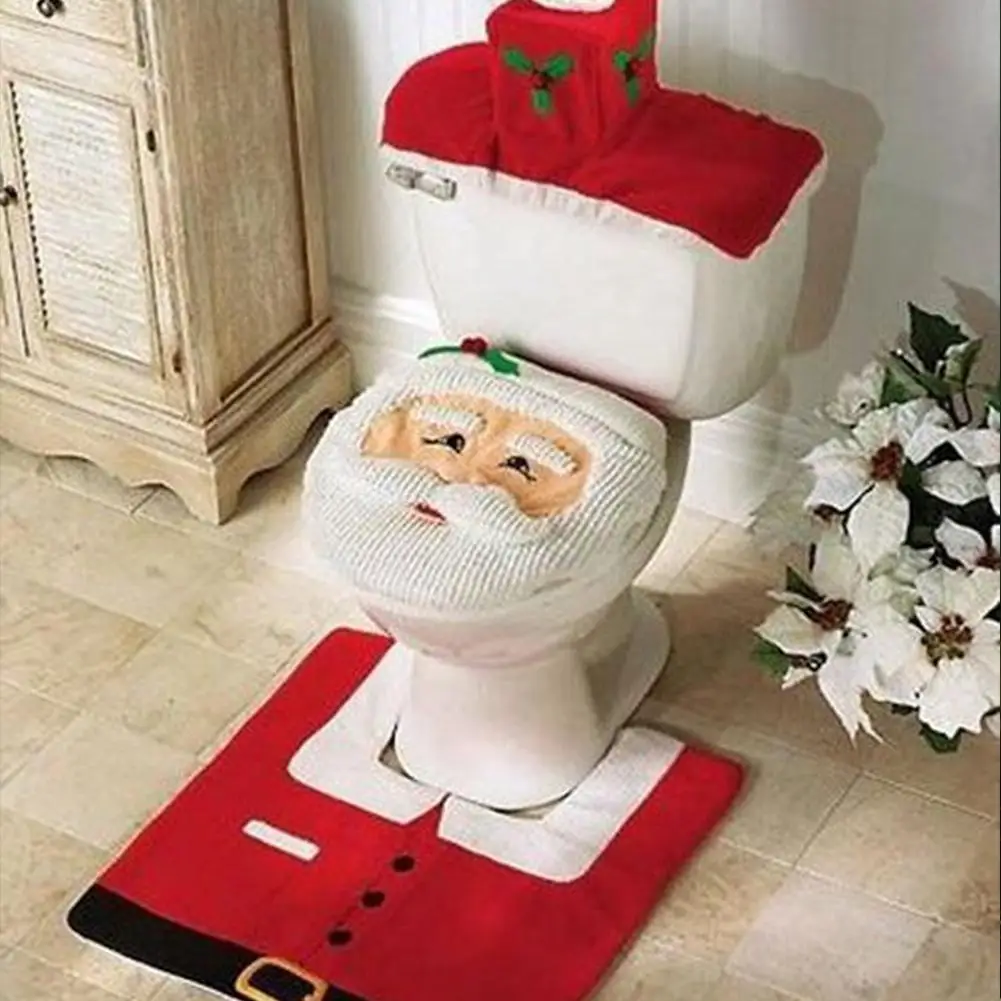 3 шт./компл. Navidad Санта Орнамент Снеговик крышка для унитаза + коврик ванной