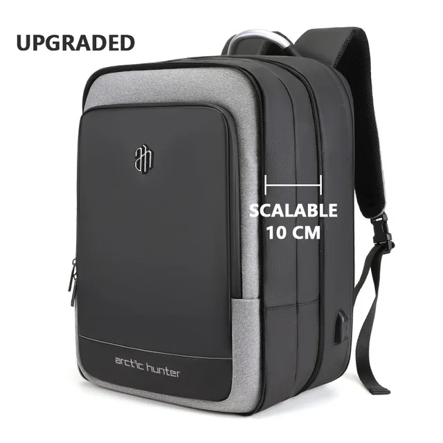 ARCTIC HUNTER 40L большой емкости мужские расширяемые рюкзаки usb зарядка Мужские 17 дюймов сумки для ноутбука Водонепроницаемый Бизнес Дорожная сумка - Цвет: Light grey add 10cm