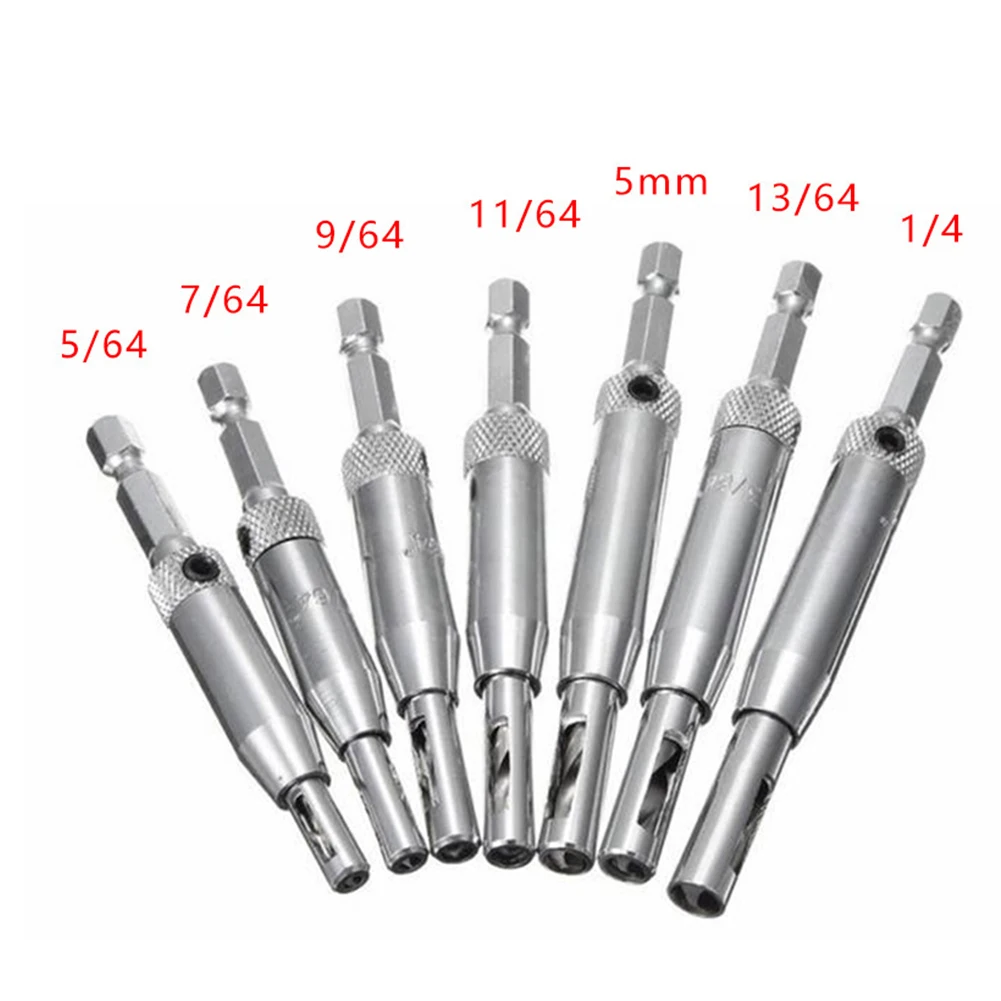 

7Pcs Hex Drill Bit Hole Opener Hinge Drill Set Self Centering Lock Hinge Drawer Pilot Hole Guides Centering Hinge Hand Tools