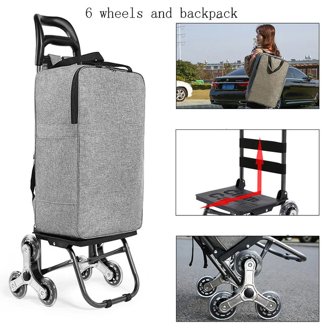 

New Trolley cart on Wheels Woman shopping cart Foldable shopping basket elderly Climb Stairs Trailer Portable cart shopping bags