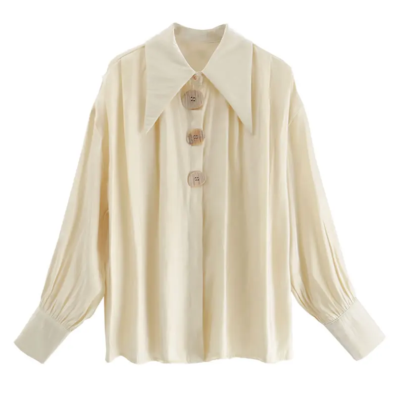 

XITAO Vintage Chiffon Blouse Women Korea Fashion New Turn Down Collar Single Breasted Pleated Wild Joker Street Style WLD2301