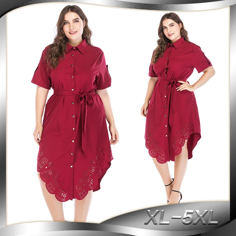 Женское кружевное платье с короткими рукавами свободное ажурное лацканами лето