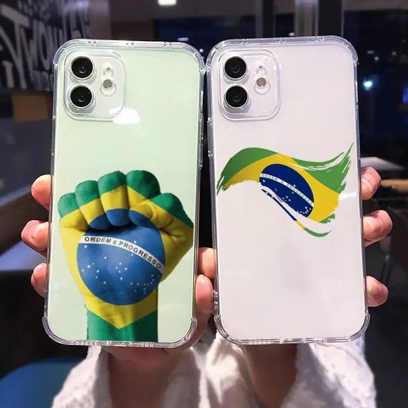 

Brazilian flag Phone Case For iphone 13 12 11 8 7 plus mini x xs xr pro max Transparent soft