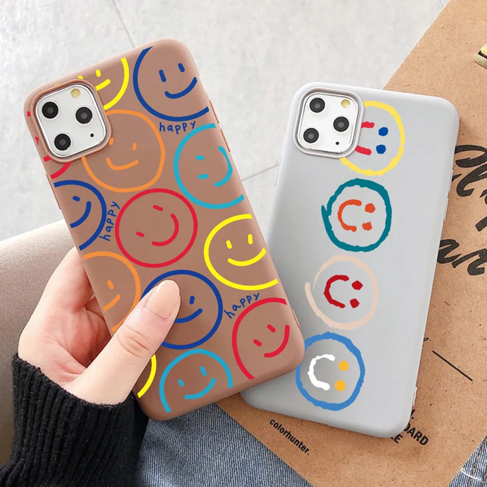 

Case For iPhone 12 Soft TPU Phone Cases for iPhone 11 Pro Max 12Pro XS XR 7 8 Plus 6S SE2020 Coque Cartoon Smile Face Cover
