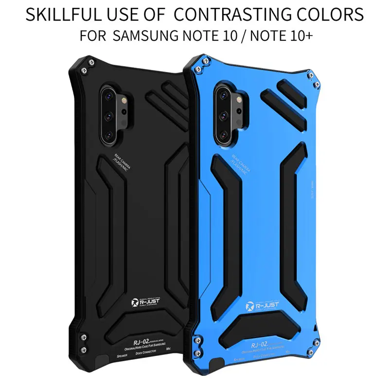 

R-JUST Life Waterproof Aluminum Case For Samsung Note 10 Shock Dropproof Metal Silicone Cover Cases For Samsung Note 10 Plus