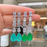 funmode green water drop blue cubic zircon drop earrings for women aretes de mujer modernos wholesale fe312