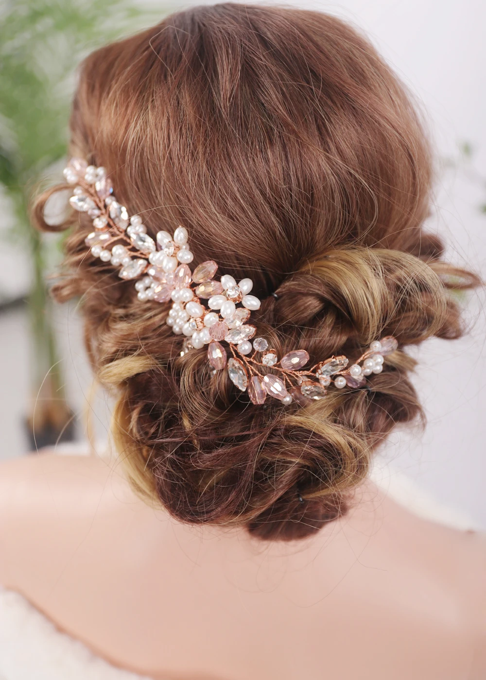 Гребень стразы для волос с кристаллами цвета розового золота свадебные