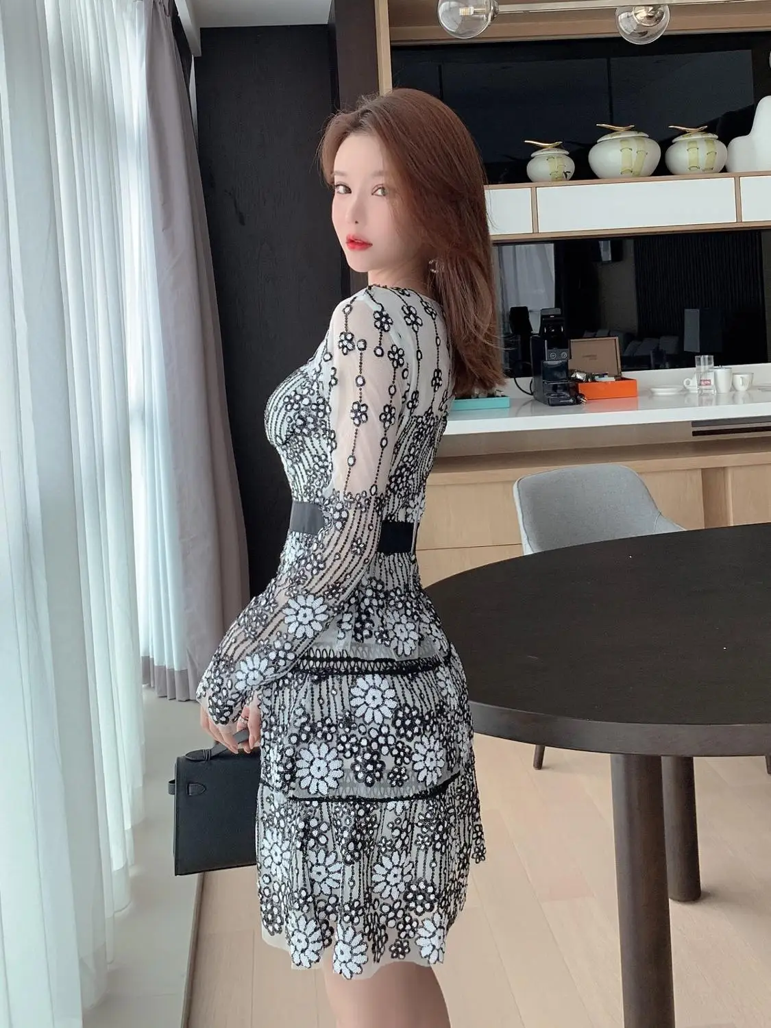 Женское вязаное платье с длинным рукавом вечерние е кружевное для фотосессии