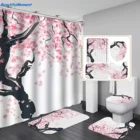 Розовая занавеска для душа в ванную комнату Сакура из четырех частей, занавеска для ванной комнаты с цветами вишни, занавеска с крючками, тканевая занавеска с цветком сливы