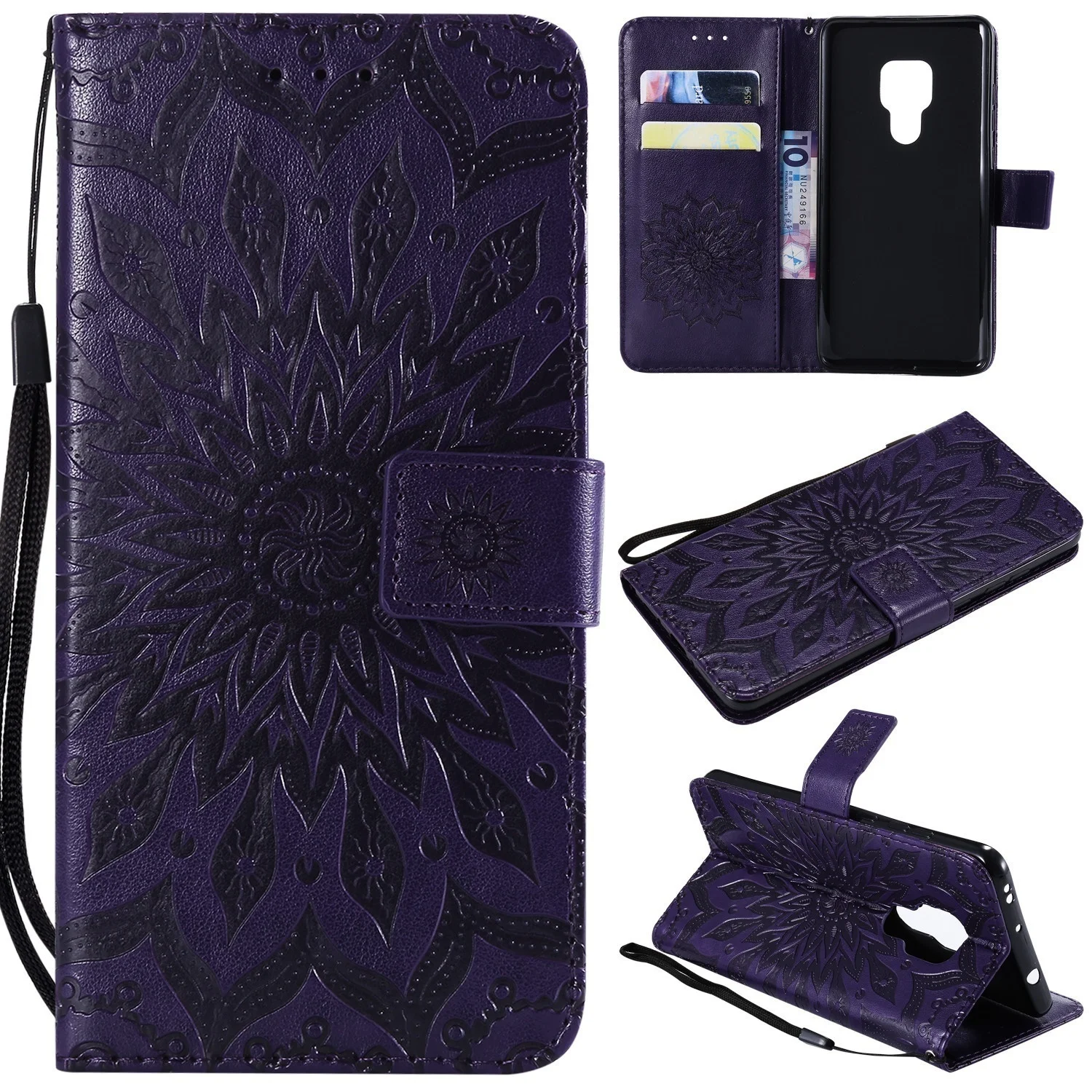 

Sun Flower Embossed Leather Flip Phone Case with Card Slot for Samsung S3/9300/S4/9500/S5/S6/S6 edge/S7/S7 edge/S8/S8+/S9/S9+