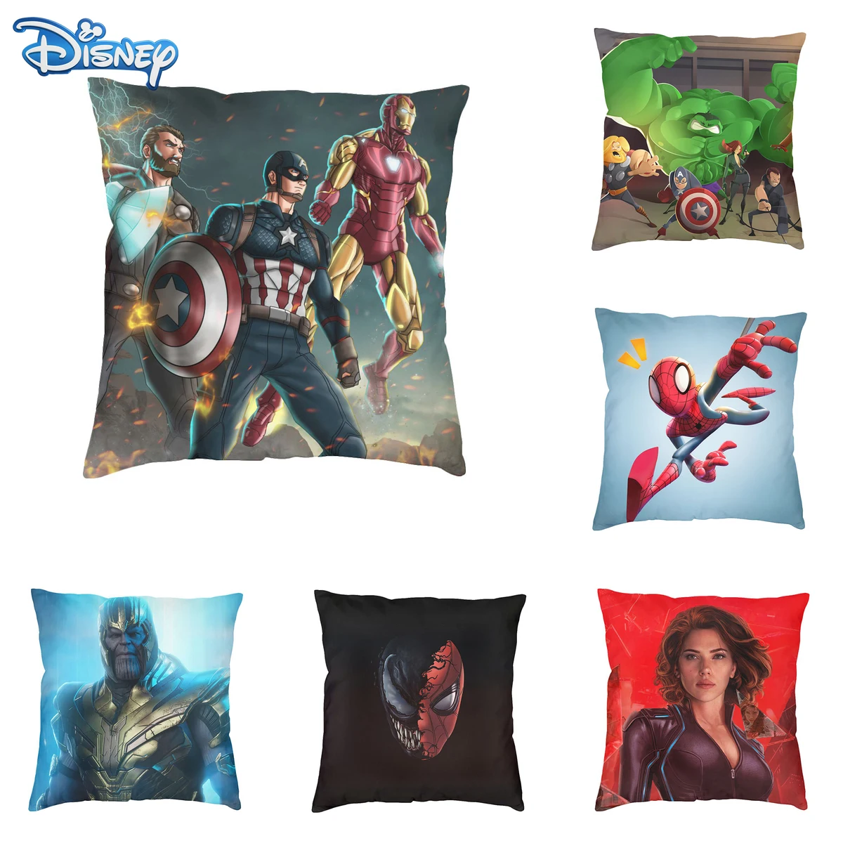 

Marvel Series Hero Character Print Pillowcase Disney Spiderman Groot Ant Iron Man Hulk The Avengers sofa Decorative Pillow Case