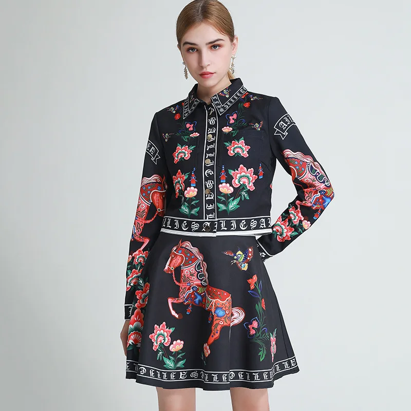 

2020 AUTUMN FLOWER PRINT CROPPED JACKET & SKIRT SET
