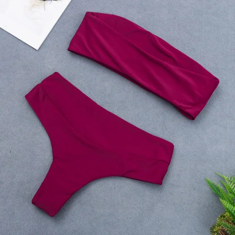 Женские летние купальники трикини пуш ап однотонные нейлоновые сексуальные