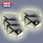 Наружный светодиодный светильник с солнечной батареей, 100, водонепроницаемый, с датчиком движения, энергосберегающий, четырехсторонний прожектор для украшения сада