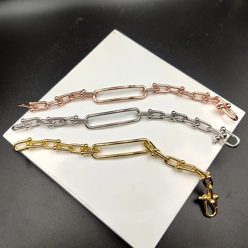 Женский U-образный браслет из серебра 925 пробы с ажурной цепочкой | Украшения и