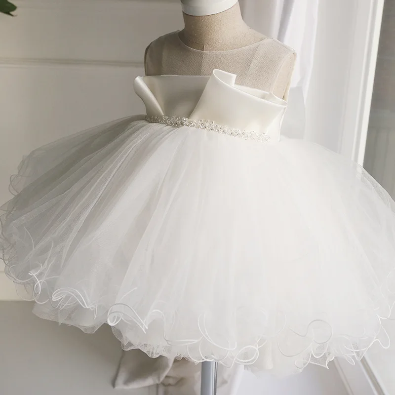 

white Christening gown Girls Dress New Year Princess tutu Dress Kids Dresses for Girls 1 year Birthday Party infant Vestido