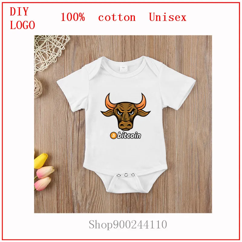 Комбинезон для новорожденных хлопковое боди младенцев Биткоин золотой БЫК белый