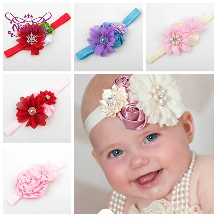 

Повязка Стразы с цветами для младенцев, повязка на голову с цветами розы, повязка на голову для маленьких девочек, милый головной убор принц...