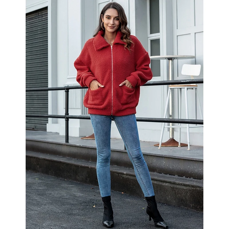 

Women'S Furry Thicken Warm Solid Color Cardigan Long Sleeve Jacket