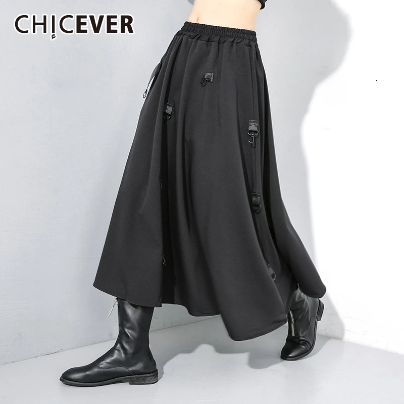 CHICEVER Лоскутная Женская юбка на шнуровке с эластичной резинкой талии черная