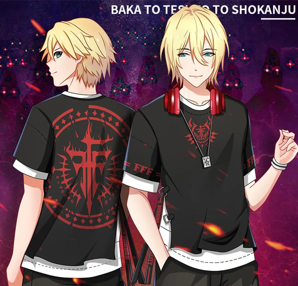 

FFF Group Peripheral anime T-shirt two-dimensional trend fashion summer fake two-piece short-sleeved blouse with webbing